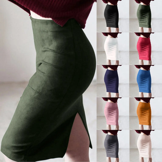 Suede Pencil Skirt Slim Fit